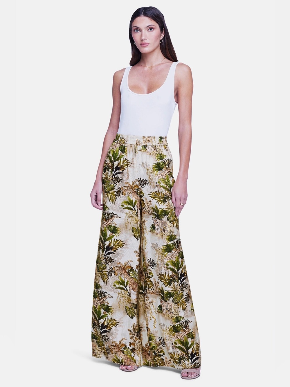 L'AGENCE Lillian Wide Leg Pant in Antique Cream White Multi Vintage Safari XS